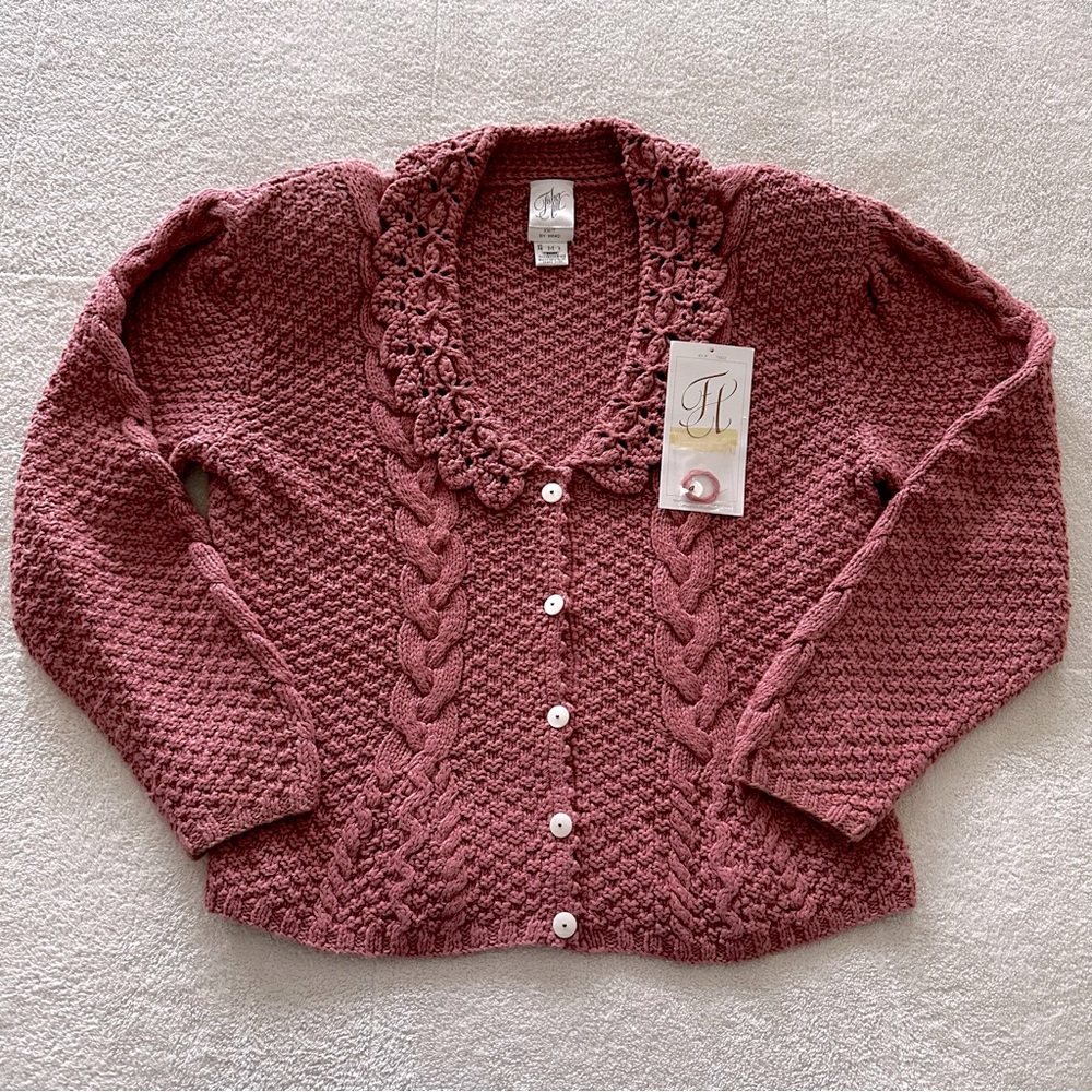 NEW Fisher Hill Vintage Hand Knit Dusty Pink Cotton Cardigan Sweater M